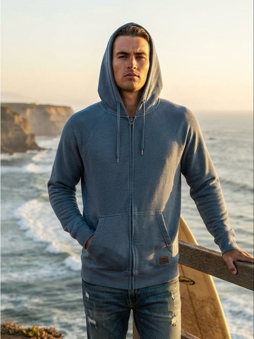 Billabong Classic Heather Blue Zip-Up Hoodie Large Y2K Surf Style